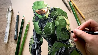 Drawing Master Chief, Halo Infinite on Xbox Series X - Time lapse | Smithead