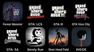 Forest Monster Siren Head, GTA: LCS, GTA III, GTA Vice City, GTA: SA, Bendy Run, Siren Head...