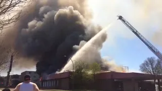 Brandon Manitoba firefighters fighting massive fire