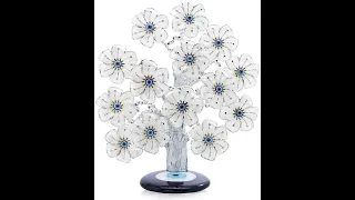 YU FENG Silver Tree of Life with Blue Evil Eye Base and Devil Eyes Flower for Home Decor Luck Gift