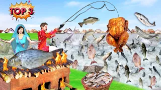 Primitive Chicken Fishing Hindi Stories Collection Village Style Fish Cooking Kahaniya Comedy Videos