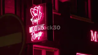 Various Crash Zooms Of The Moulin Rouge Sex Theatre In Amsterdam's Red Light District, Netherlands