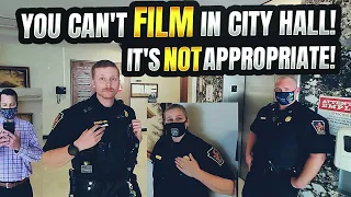 CITY HALL EMPLOYEE CALLS POLICE ON JOURNALIST FILMING! GETS AN EDUCATION INSTEAD! 1A AUDIT