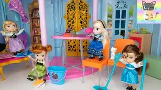 Disney Princess House Cleaning Morning Routine - Frozen Queen Elsa & Anna - Kids Toys Stories - Ep 1