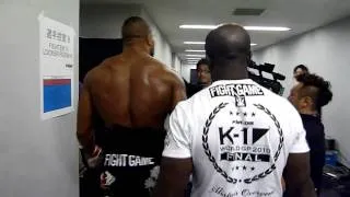 Alistair Overeem walks back to the dressing room after his fight with Todd Duffee