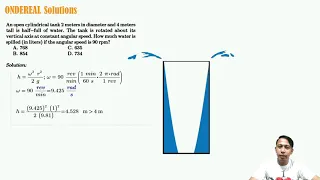 Past Board Exam Problem - Volume of water spilled in a rotating open cylindrical vessel