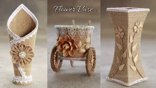 Simple Jute Flower Vase Craft Ideas with jute, cardboard, pistachio shells and ice cream sticks