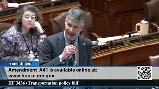 Minnesota House floor debate on HF3436 , the transportation policy bill - Pt. 1 4/4/24