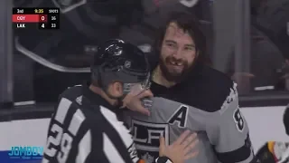 Drew Doughty and Matthew Tkachuk start a dog pile, a breakdown