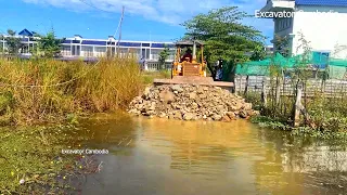 Mix 2 Project Building Foundation New Road By 31D Komatsu Dozer Pushing Stone Soil & Truck Unloading