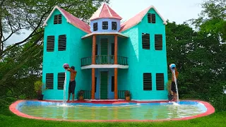 [ Full Video ] How To Build The Most Creative Two Story Mud Villa & Swimming Pool By Ancient Skills