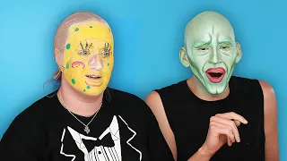 doing horrible Spongebob makeup with Trixie Mattel