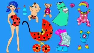 Paper dolls family dress up Ladybug & Cat Noir mother & daughter costumes dresses papercrafts.