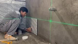 How To Install Wall Ceramic Tiles Exactly // Use A Laser Balance, Cut Tiles Around Pipes