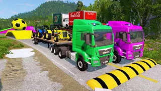 Double Flatbed Trailer Truck vs Speedbumps Train vs Cars Beamng.Drive 92