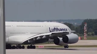 Lufthansa Airbus A380-841 Take-Off at Munich Airport