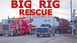 Semi Truck Stuck On Tracks With Train Coming