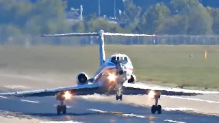 Tu-134 deafening takeoff with a roar and whistle.