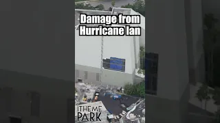 Jurassic Park River Adventure building damage from Hurricane Ian as seen from a Helicopter