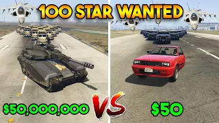 GTA 5 ONLINE : CHEAPEST VS MOST EXPENSIVE AGAINST 100 STAR WANTED LEVEL