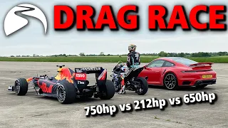 Drag Race | F1 car vs BMW M 1000 RR superbike (behind the scenes with carwow)