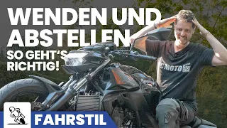 Motorrad wenden am Berg und richtiges Parken am Hang