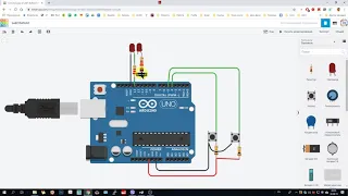 TinkerCad. Два светодиода и две кнопки Arduino.