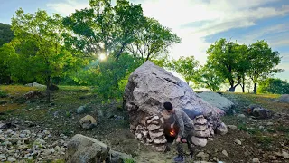 Building a Stone Hut as Survival Shelter, What if the Boulder Topples?