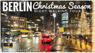4K Berlin Christmas Season Walk at Night 🎅🏻 | Germany in Winter 🎄| Rain Walk  | DJI Osmo Pocket 3
