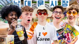 "Here's $700. Buy whatever you want." British Highschoolers in Korean Market!!