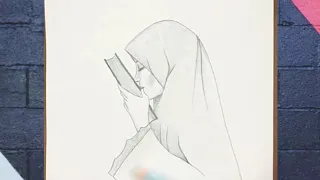 Girl with Quran Drawing | Hijab girl Kissing Quran | Easy Pencil Drawing
