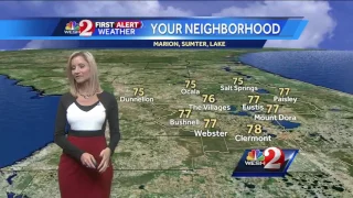 Mostly cloudy, slight chance of a shower Wednesday