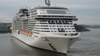 MSC Virtuosa swings on arrival, prior to berthing in Cobh. The previous port of call was Rotterdam,