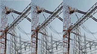 400,000 Volts Live Power Lines. Work on Extremely High Voltage. Hotline/Bare-Hand/Hot-Hand Method.