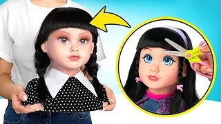 Transformação De Boneca Na Wandinha Addams + Mãozinha DIY || IDEIAS DE ARTESANATOS