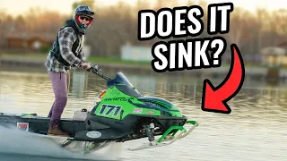 Snowmobile Water Skips Entire Lake!!