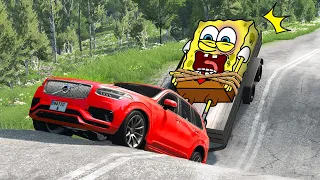 Spongebob Reaction: Cars vs Massive Potholes | BeamNG Drive Car Crashes - Woa Doodland