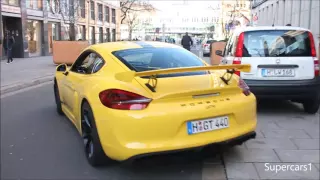 yellow Porsche Cayman GT4  - Startup and acceleration sound!!