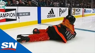 Gritty Dominates S.J. Sharkie In A Mascot Fastest Skater Competition