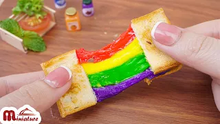 Homemade Miniature Rainbow Grilled Cheese Sandwich Recipe  ASMR Cooking Mini Food