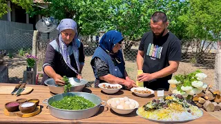 GRANDMA COOKING PILAF WITH GREENS | VILLAGE BAKLAVA RECIPE | CAUCASIAN COUNTRY FAMILY