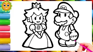 Drawing And Coloring Princess peach and Super Mario For Kids  || Drawings For Kids