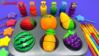 Numberblocks - Satisfying Video l How to Make Fruits Slime Into Lollipop Candy & Clay Cutting ASMR