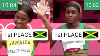 Shelly-Ann Fraser and Elaine Thompson wins 1st Place in Womens 100m Heat | Olympics 2020