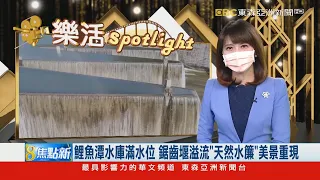 鯉魚潭水庫滿水位 鋸齒堰溢流「天然水簾」美景重現