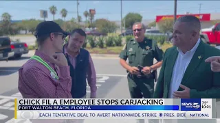 Chick-Fil-A employee honored for saving mother, child from carjacking suspect