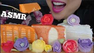 ASMR CREPE CAKE + EDIBLE FLOWER JELLO (SOFT EATING SOUNDS) NO TALKING | SAS-ASMR