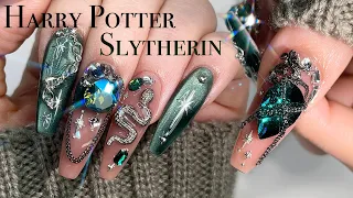 Harry Potter Slytherin Nails🐍🖤   Neat nail care / ASMR