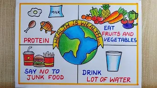 World Food Day drawing |Health Is Wealth poster drawing easy|Balanced Diet chart drawing|Eat Healthy