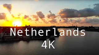 Dutch windmills in Zaanse Schans captured by drone in 4K